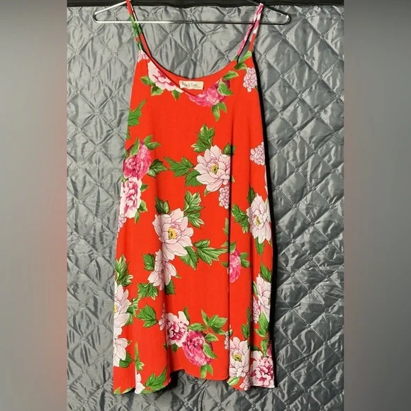 Peach Love California Red Floral Dress small red and pink floral - Picture 6 of 12